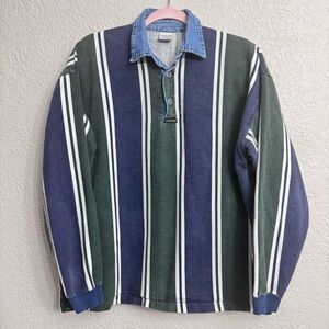 Structure Green and Blue Striped Rugby Men's Shirt